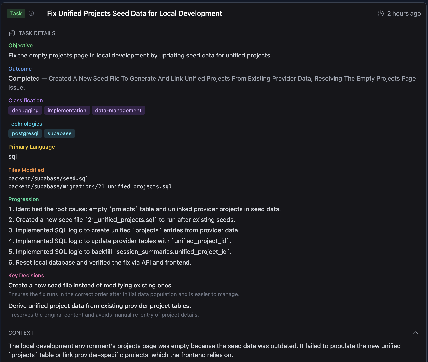 Task type knowledge item