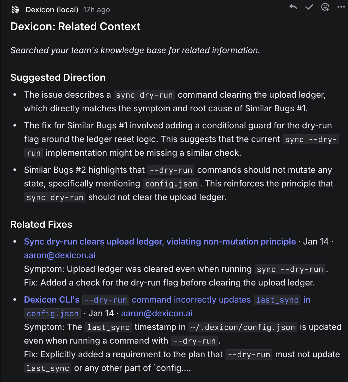 Dexicon comment on a Linear issue